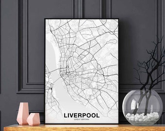 LIVERPOOL Great Britain UK map poster black white Hometown City Print Modern Home Decor Office Decoration Wall Art Dorm Bedroom Gift
