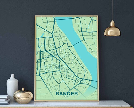 Rander India Map Poster Colors Hometown City Print Modern Home Etsy
