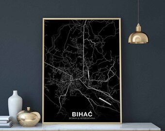 BIHAC Bosnia map poster black white Hometown City Print Modern Home Decor Office Decoration Wall Art Dorm Bedroom Gift
