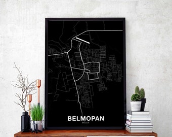 BELMOPAN Belize map poster black white Hometown City Print Modern Home Decor Office Decoration Wall Art Dorm Bedroom Gift