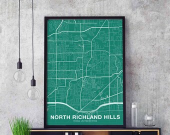 NORTH RICHLAND HILLS Texas tx usa poster color Hometown City Print Modern Home Decor Office Decoration Wall Art Dorm Bedroom Gift