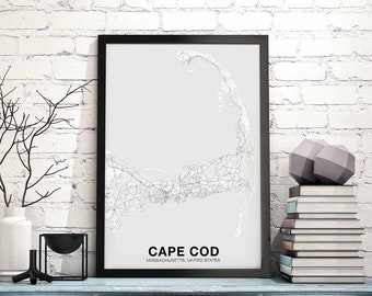 CAPE COD Massachusetts MA usa map poster black white Hometown City Print Modern Home Decor Office Decoration Wall Art Dorm Bedroom Gift