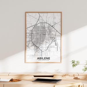 ABILENE Texas affiche ville natale ville impression moderne décor à la maison bureau décoration mur art dortoir chambre cadeau