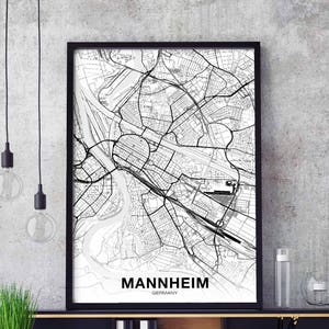 MANNHEIM allemagne carte affiche ville natale ville impression moderne décor à la maison bureau décoration mur art dortoir chambre cadeau