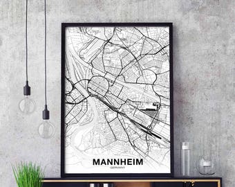 MANNHEIM Germany map poster Hometown City Print Modern Home Decor Office Decoration Wall Art Dorm Bedroom Gift