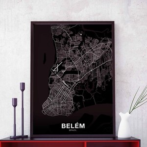 Póster de mapa de BELEM, Brasil, en blanco y negro, impresión de ciudad natal, decoración moderna para el hogar, decoración de oficina, arte de pared, dormitorio, regalo