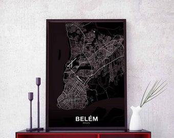 BELEM Brazil map poster black white Hometown City Print Modern Home Decor Office Decoration Wall Art Dorm Bedroom Gift