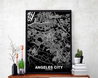ANGELES CITY Philippines map poster black white Hometown City Print Modern Home Decor Office Decoration Wall Art Dorm Bedroom Gift