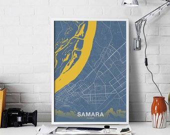 SAMARA Russia map poster color Hometown City Print Modern Home Decor Office Decoration Wall Art Dorm Bedroom Gift