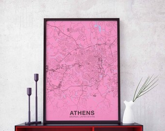 ATHENS Georgia GA USA poster color Hometown City Print Modern Home Decor Office Decoration Wall Art Dorm Bedroom Gift