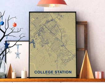 COLLEGE STATION Texas TX usa poster color Hometown City Print Modern Home Decor Office Decoration Wall Art Dorm Bedroom Gift