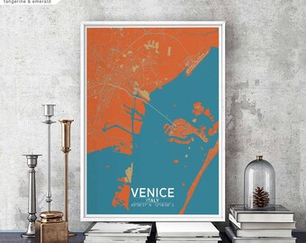 VENICE Italy map poster black white Hometown City Print Modern Home Decor Office Decoration Wall Art Dorm Bedroom Gift