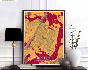 CARTERET New Jersey USA map poster black white Hometown City Print Modern Home Decor Office Decoration Wall Art Dorm Bedroom Gift