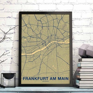 Póster con mapa de FRANKFURT AM MAIN, Alemania, color, ciudad natal, impresión, decoración moderna para el hogar, decoración de la oficina, arte de pared, dormitorio, regalo