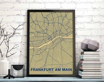 FRANKFURT AM MAIN Germany map poster color Hometown City Print Modern Home Decor Office Decoration Wall Art Dorm Bedroom Gift