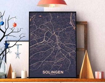 SOLINGEN  Germany map poster color Hometown City Print Modern Home Decor Office Decoration Wall Art Dorm Bedroom Gift