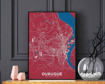 DUBUQUE Iowa IA US map poster color Hometown City Print Modern Home Decor Office Decoration Wall Art Dorm Bedroom Gift
