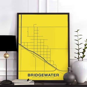 Póster de mapa de BRIDGEWATER, Dakota del Sur, SD, EE. UU., ciudad natal, impresión, decoración moderna para el hogar, decoración de la oficina, arte de pared, dormitorio, regalo