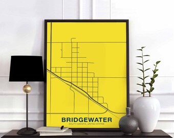 BRIDGEWATER South Dakota SD usa map poster color Hometown City Print Modern Home Decor Office Decoration Wall Art Dorm Bedroom Gift