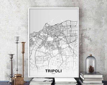 TRIPOLI Libya map poster black white Hometown City Print Modern Home Decor Office Decoration Wall Art Dorm Bedroom Gift