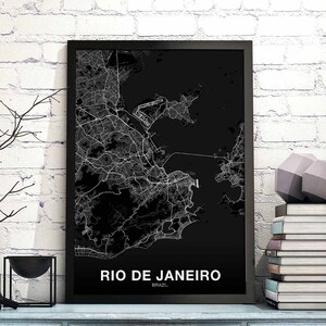 Póster de mapa de Río de Janeiro, Brasil, en blanco y negro, ciudad natal, impresión moderna, decoración del hogar, decoración de la oficina, arte de pared, dormitorio, regalo