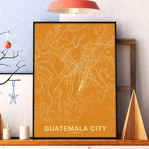 CIUDAD DE GUATEMALA Póster de Guatemala en color Impresión de ciudad natal Decoración moderna para el hogar Decoración de oficina Arte de pared Dormitorio Regalo