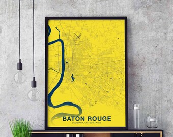 BATON ROUGE Louisiana lo US map poster color Hometown City Print Modern Home Decor Office Decoration Wall Art Dorm Bedroom Gift