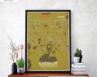 GRESHAM Oregon usa map poster black white Hometown City Print Modern Home Decor Office Decoration Wall Art Dorm Bedroom Gift