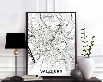 SALZBURG Austria map poster Hometown City Print Modern Home Decor Office Decoration Wall Art Dorm Bedroom Gift