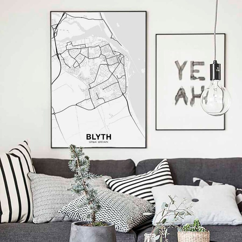 BLYTH Great Britain UK map poster black white Hometown City Print Modern Home Decor Office Decoration Wall Art Dorm Bedroom Gift