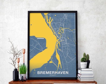 BREMERHAVEN Germany map poster color Hometown City Print Modern Home Decor Office Decoration Wall Art Dorm Bedroom Gift