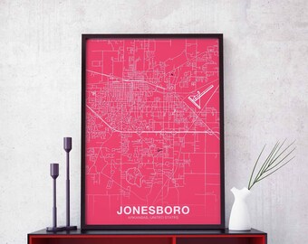 JONESBORO Arkansas AR US map poster color Hometown City Print Modern Home Decor Office Decoration Wall Art Dorm Bedroom Gift
