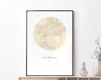 LUCKNOW India map poster wall decor design modern minimal nordic travel bedroom home art vintage retro dorm nursery housewarming