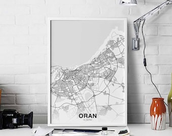 ORAN Algeria map poster black white Hometown City Print Modern Home Decor Office Decoration Wall Art Dorm Bedroom Gift