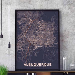 ALBUQUERQUE, Nouveau-Mexique, NM, Carte des États-Unis, couleur de l'affiche, ville natale, ville, impression moderne, décoration de maison, décoration de bureau, art mural, dortoir, chambre, cadeau