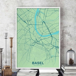BASEL Switzerland Suisse Schweiz map poster color Hometown City Print Modern Home Decor Office Decoration Wall Art Dorm Bedroom Gift