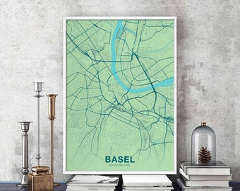BASEL Switzerland Suisse Schweiz map poster color Hometown City Print Modern Home Decor Office Decoration Wall Art Dorm Bedroom Gift