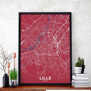 LILLE France carte affiche couleurs ville natale ville impression moderne décor à la maison bureau décoration mur art dortoir chambre cadeau