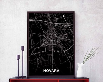 NOVARA Italy map poster black white Hometown City Print Modern Home Decor Office Decoration Wall Art Dorm Bedroom Gift