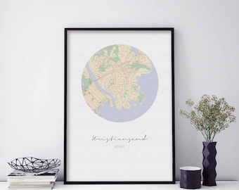 KRISTIANSAND Norway map poster wall decor design modern minimal nordic travel bedroom home art vintage retro dorm nursery housewarming