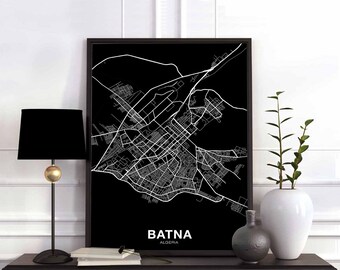 BATNA Algeria map poster Hometown City Print Modern Home Decor Office Decoration Wall Art Dorm Bedroom Gift