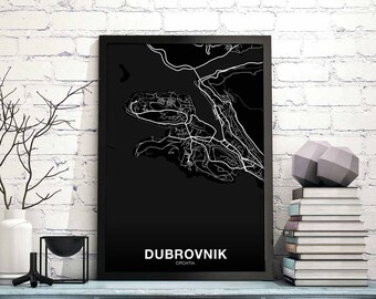 DUBROVNIK  Croatia map poster black white Hometown City Print Modern Home Decor Office Decoration Wall Art Dorm Bedroom Gift