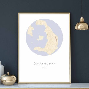 SANTORINI Griechenland Karte Poster Wanddekoration Design moderne minimalistische nordische Reisekunst Wanddeko Geschenk Geburtsheim Kinderzimmer Housewarming