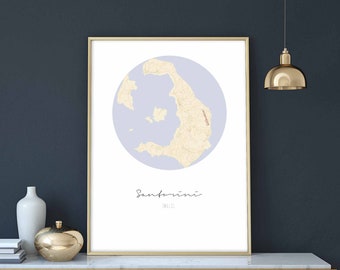 SANTORINI Greece map poster wall decor design modern minimal nordic travel bedroom home art vintage retro dorm nursery housewarming