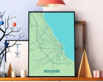 SOUSSE Tunisia map poster color Hometown City Print Modern Home Decor Office Decoration Wall Art Dorm Bedroom Gift