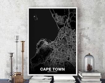 CAPE TOWN South Africa map poster black white Hometown City Print Modern Home Decor Office Decoration Wall Art Dorm Bedroom Gift