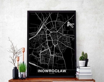 INOWROCŁAW Poland map poster black white Hometown City Print Modern Home Decor Office Decoration Wall Art Dorm Bedroom Gift