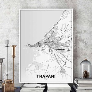TRAPANI italie carte affiche ville natale ville impression moderne décor à la maison bureau décoration art mural dortoir chambre cadeau