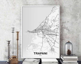 TRAPANI Italy map poster Hometown City Print Modern Home Decor Office Decoration Wall Art Dorm Bedroom Gift