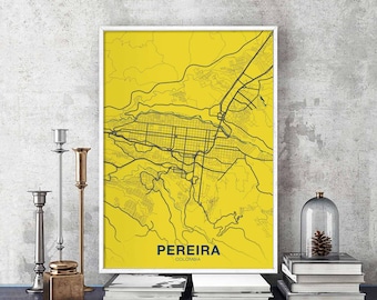 PEREIRA Colombia map poster color Hometown City Print Modern Home Decor Office Decoration Wall Art Dorm Bedroom Gift